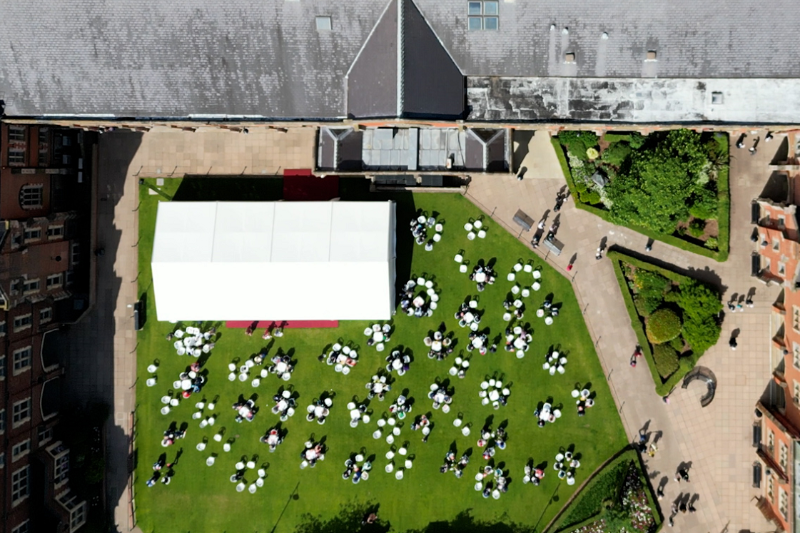 aerial view of Queens Lanyon Building, Summer Graduation 2023